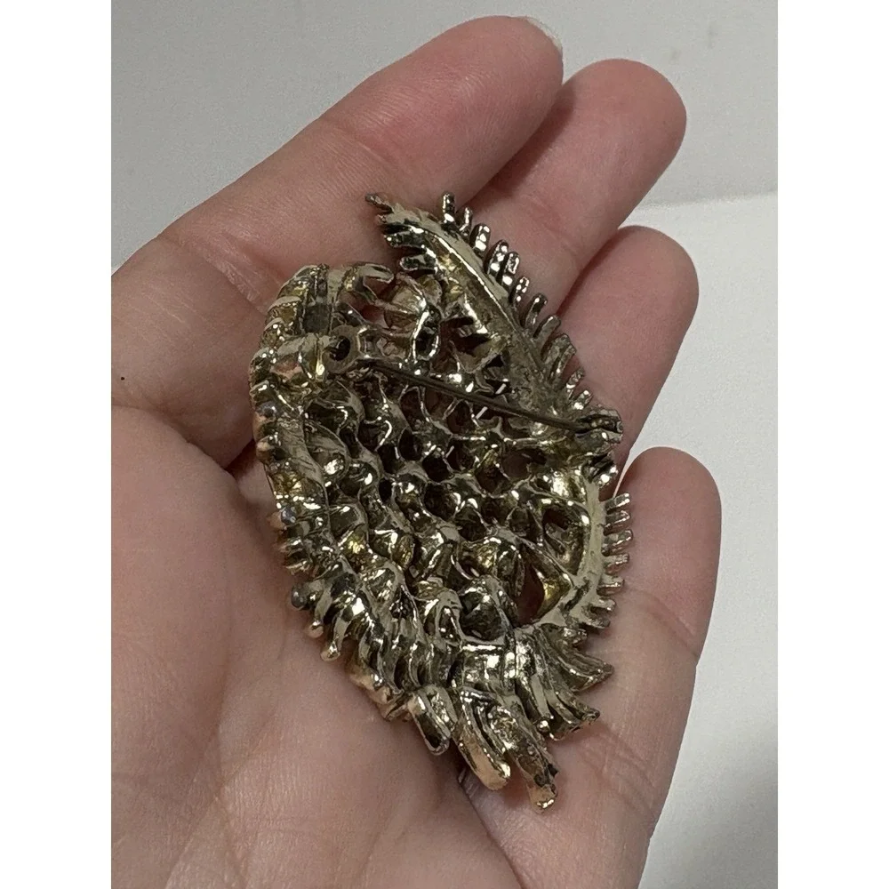 Vitntage Aurora Borealis Brooch Rhinestones Silver Tone Large Pin Gorgeous‎